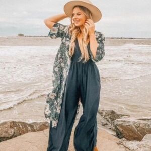 Smell the Roses, Size M/L, Floral Kimono in Blue and Pink